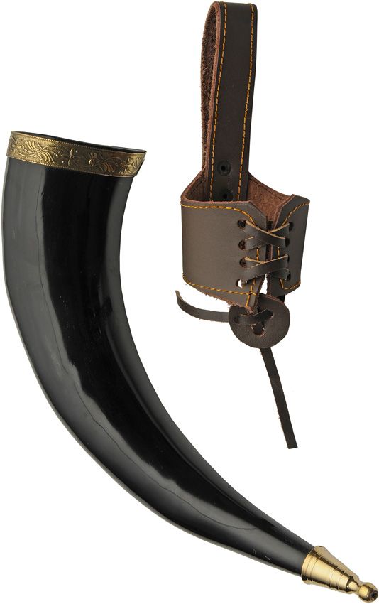 India Made Fancy Viking Horn - Brass Trim Leather Frog