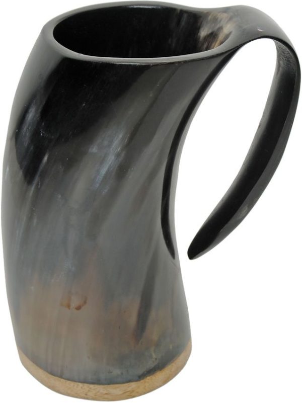 India Made Viking Horn Tankard - Wooden Base 500mL