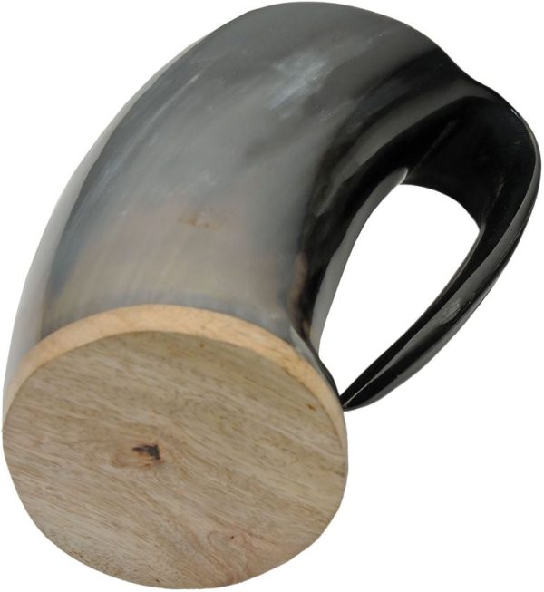 India Made Viking Horn Tankard - Wooden Base 500mL