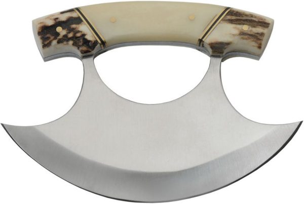 Rite Edge Ulu Stag Bone Fixed Blade Knife 5.5" Satin Stainless