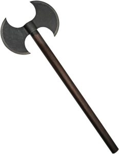 India Made Double Blade Battle Axe 12" Forged Head Brown Wood