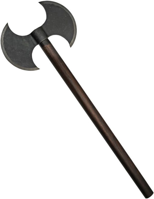 India Made Double Blade Battle Axe 12" Forged Head Brown Wood