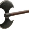 India Made Double Blade Battle Axe 12" Forged Head Brown Wood
