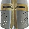 PA901150.jpg Pakistan Decorative Crusader Helmet Carbon Steel Barrel Display Stand