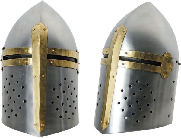 India Made Silver Crusader Helmet - Brass Cross