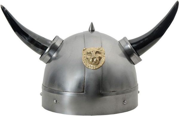 PA910976LN.jpg India Made Lion Viking Helmet Carbon Steel Gold Accent