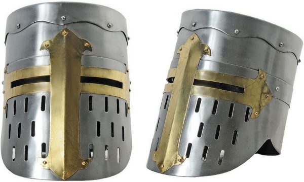 India Made Flat Top Crusader Helmet - Brass Cross