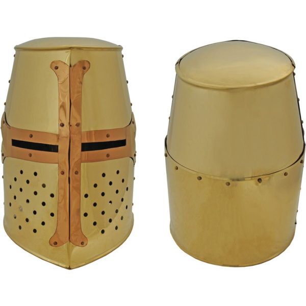 India Made Crusader Helmet Brass Finish 18 Gauge Carbon Steel