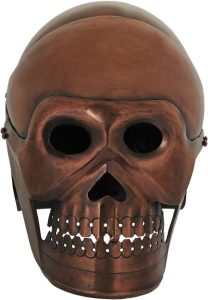 PA910995.jpg India Made Monkey Skull Helmet Flip Knife Copper Steel 11.5"