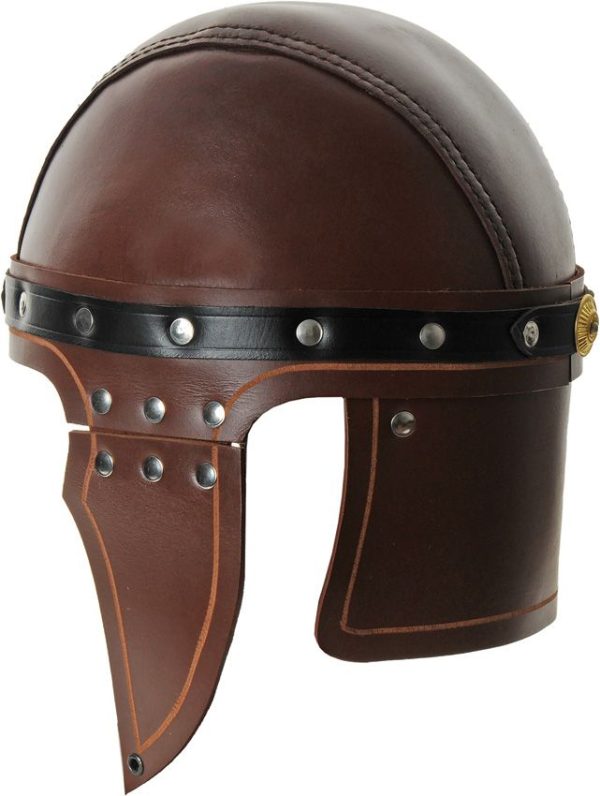 India Made Leather Roman Helmet - Black Top Grain