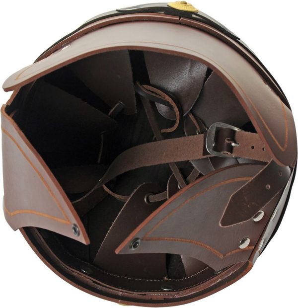 India Made Leather Roman Helmet - Black Top Grain