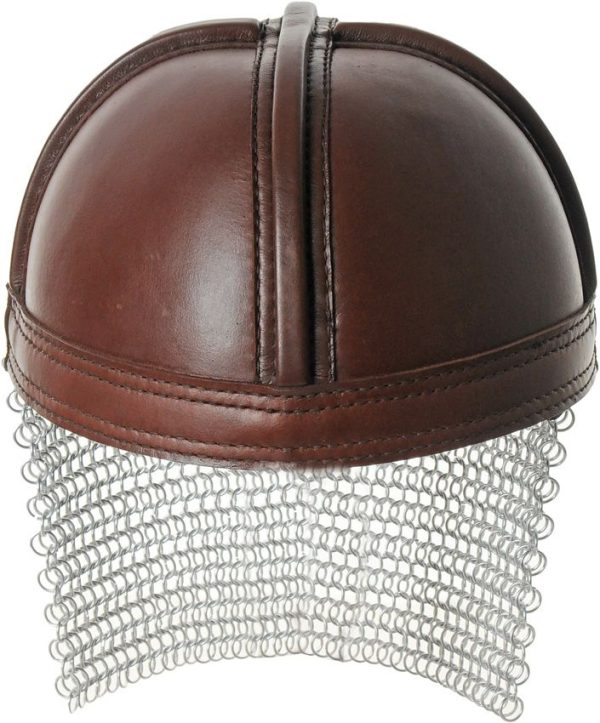 PA911000.jpg India Made Leather Norman Chain Helmet - Mail Neck