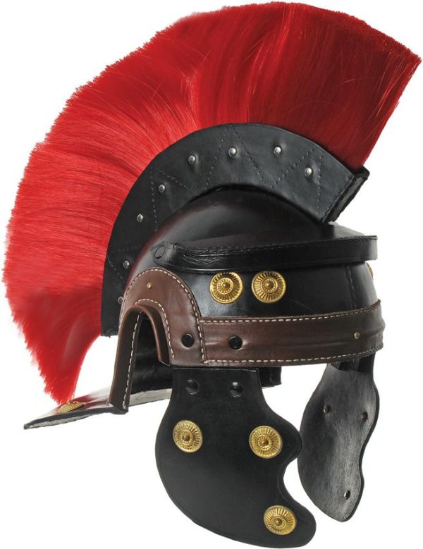 PA911001.jpg India Made Leather Roman Centurion Helmet - Red Plume
