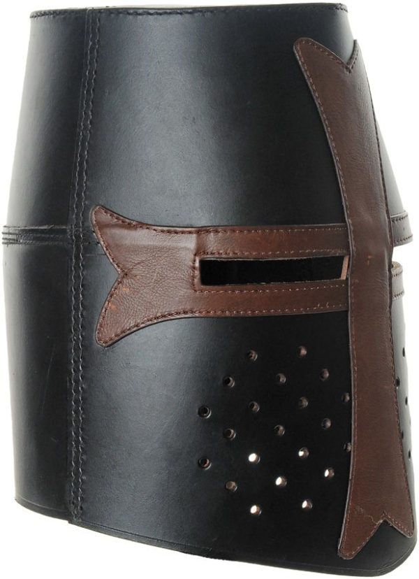 PA911002_add_01.jpg India Made Leather Crusader Helmet - Black and Brown