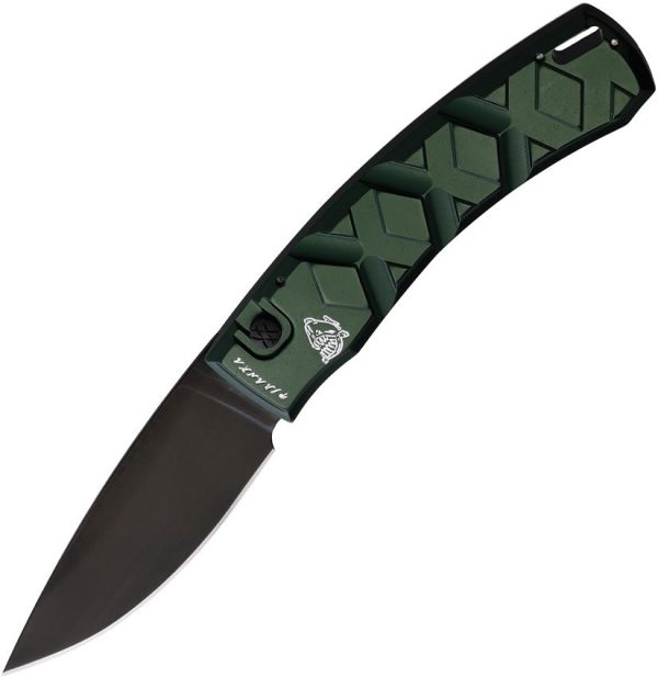 Piranha Auto X Button Lock Green - 154CM Black Blade