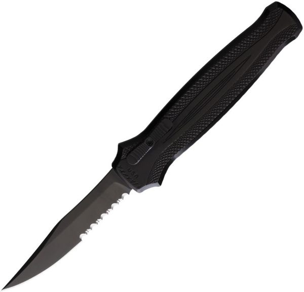 PKCP19BKTS.jpg Piranha Auto Rated-R OTF Black Serrated 154CM