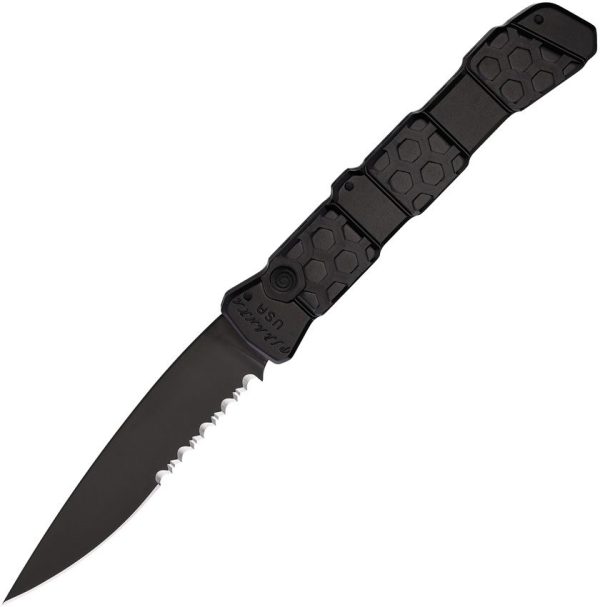 Piranha Knives Auto 21 Button Lock Black Serrated