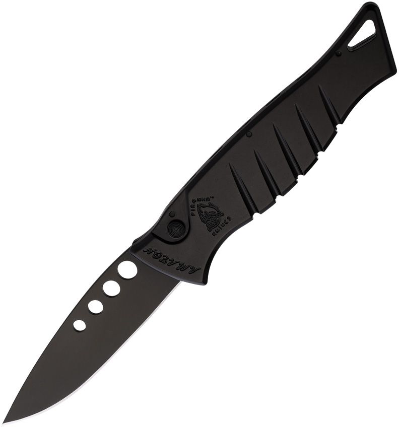 Piranha Knives Auto Button Lock Folding Knife 3.25" Black