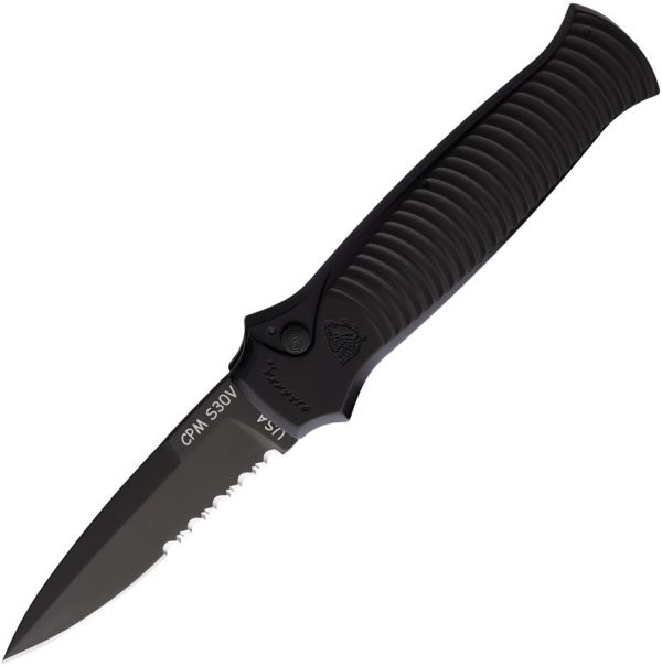 Piranha Auto Bodyguard Button Lock CPM S30V Serrated