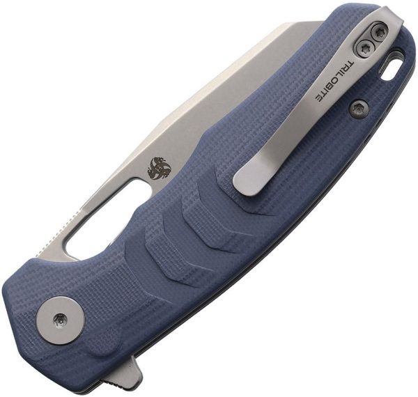 Petrified Fish Trilobite Button Lock Blue G10 Knife