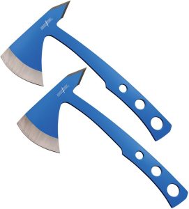 PP107BL2.jpg Perfect Point Throwing Axe Set Blue TiNi Stainless 2 Pack