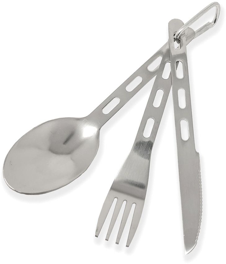 PTH058.jpg Pathfinder 6.5" Stainless Steel Utensil Set w/ Carabiner