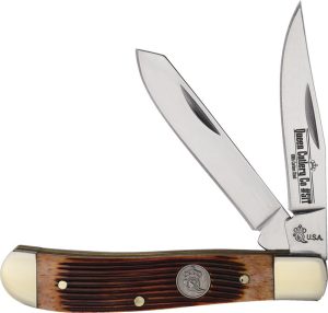 Queen Mini Trapper Amber Bone 1095HC Steel Folding Knife