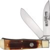 Queen Linerlock Amber Winter Folding Knife 1095HC Steel Bone