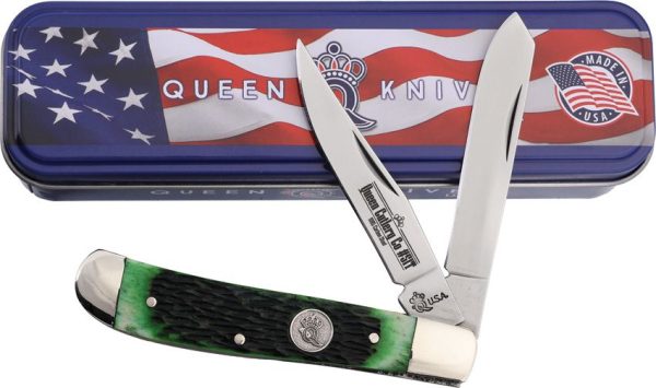 Queen Mini Trapper Green Bone Folding Knife 3.5" Stainless