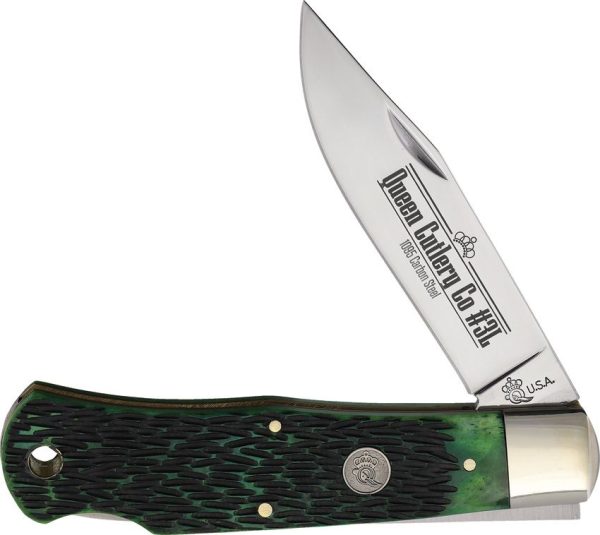 Queen Lockback Green Bone Jigged Knife