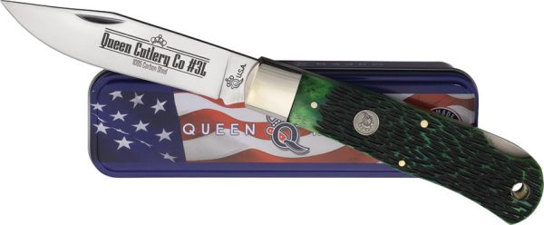 Queen Lockback Green Bone Jigged Knife