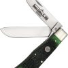 Queen Two Blade Lockback Green Bone Handle Knife