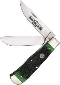 Queen Two Blade Lockback Green Bone Handle Knife