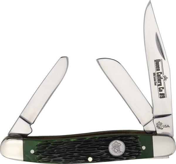Queen Stockman Green Bone Folding Knife 3.75" Stainless