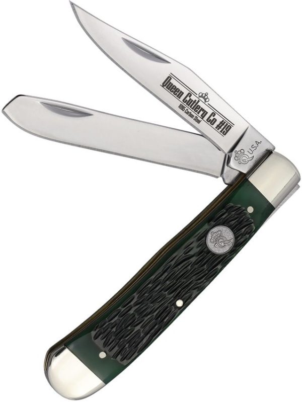Queen Trapper Green Bone Folding Knife Stainless Steel USA