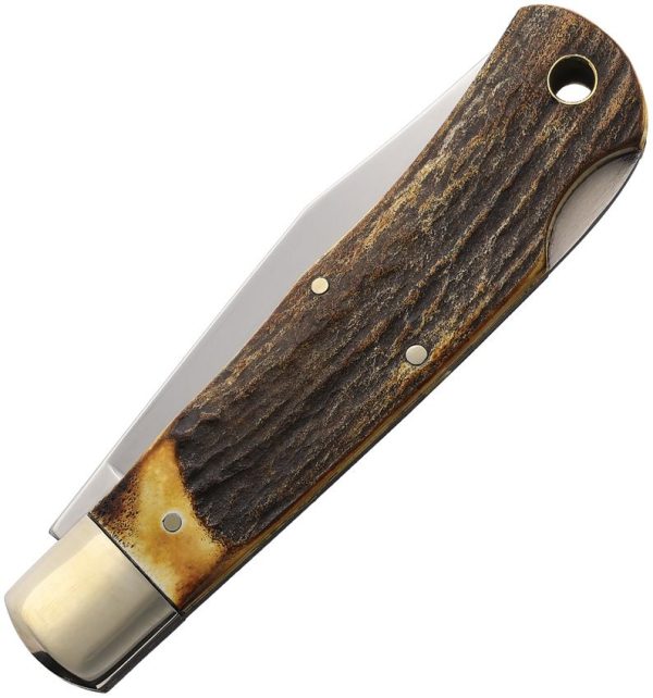 Queen Lockback Burnt Stag Horn Folding Knife 1095HC Steel