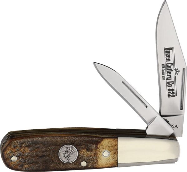 Queen Barlow Stag Handle 1095HC Folding Knife