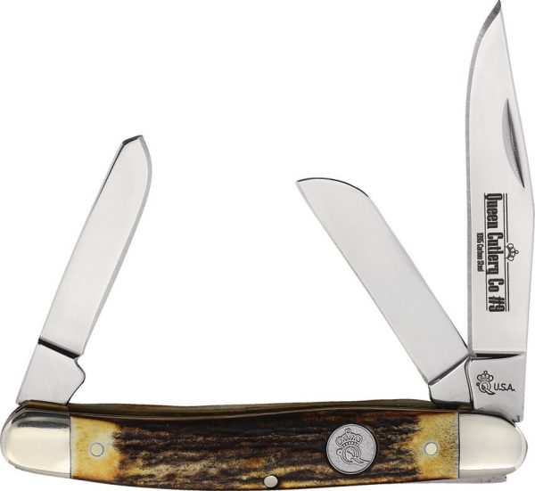 Queen Stag Stockman Folding Knife 1095HC Steel Stag Handle USA