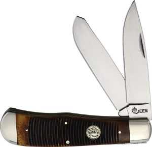 Queen Big Boy Trapper Burnt Bone Folding Knife 1065 Carbon Steel
