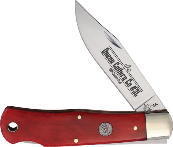 Queen Lockback Red Bone Folding Knife Stainless Clip Blade
