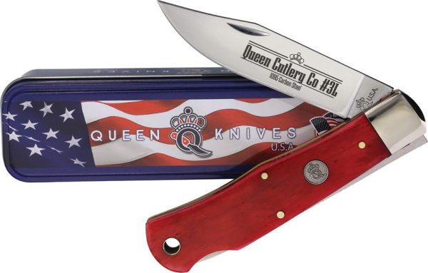 Queen Lockback Red Bone Folding Knife Stainless Clip Blade