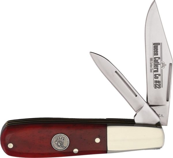 Queen Barlow Red Smooth Bone Folding Knife Stainless Clip Blade