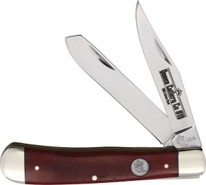 Queen Trapper Red Smooth Bone Folding Knife USA Made