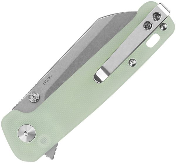 QSP Penguin Button Lock Jade G10 Folding Knife 14C28N Blade