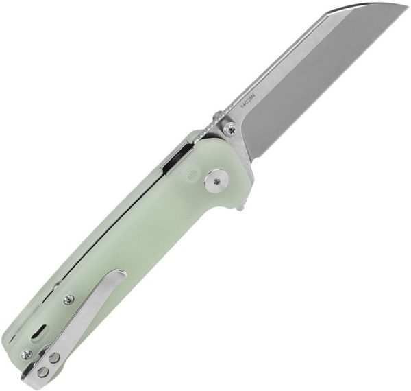 QSP Penguin Button Lock Jade G10 Folding Knife 14C28N Blade