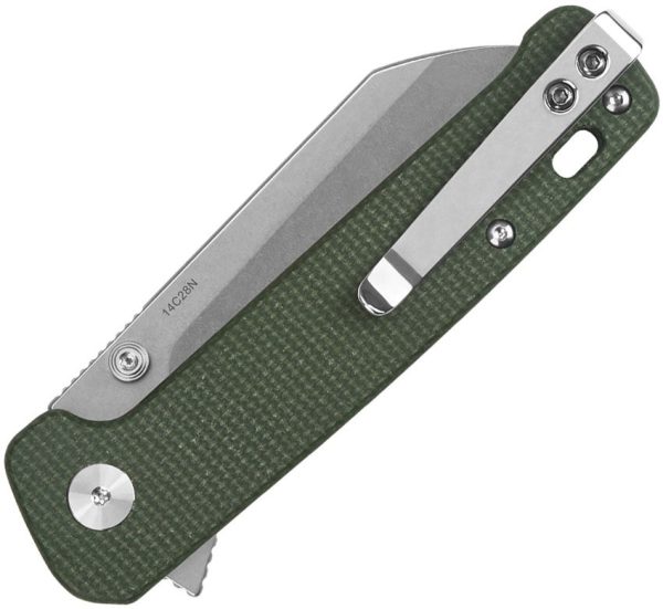 QSP Penguin Button Lock Folding Knife Green Micarta 14C28N