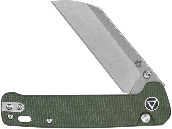 QSP Penguin Button Lock Folding Knife Green Micarta 14C28N
