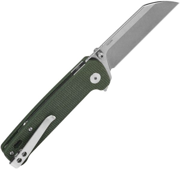 QSP Penguin Button Lock Folding Knife Green Micarta 14C28N
