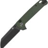 QSP Penguin Button Lock Folding Knife 14C28N Black Green Micarta
