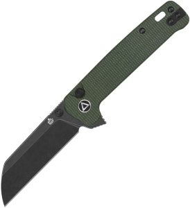 QSP Penguin Button Lock Folding Knife 14C28N Black Green Micarta
